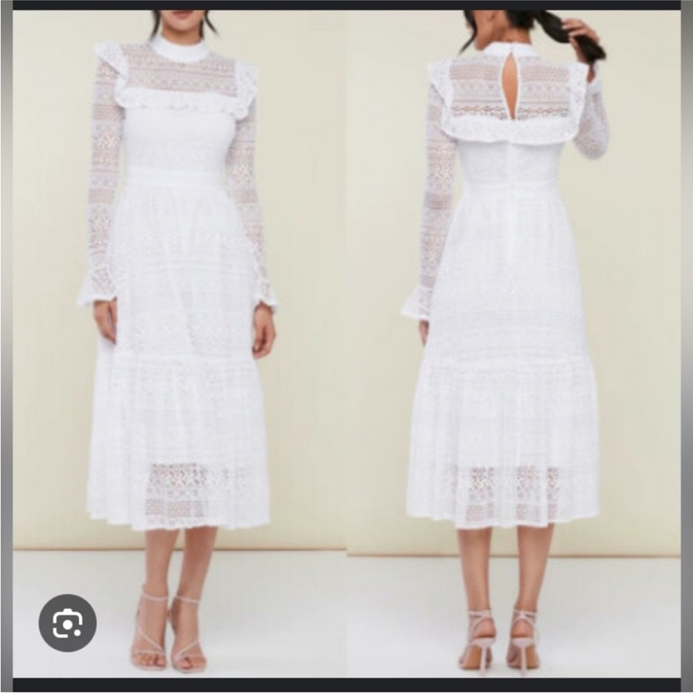 Rachel Parcell White Lace Long-Sleeve Midi Dress